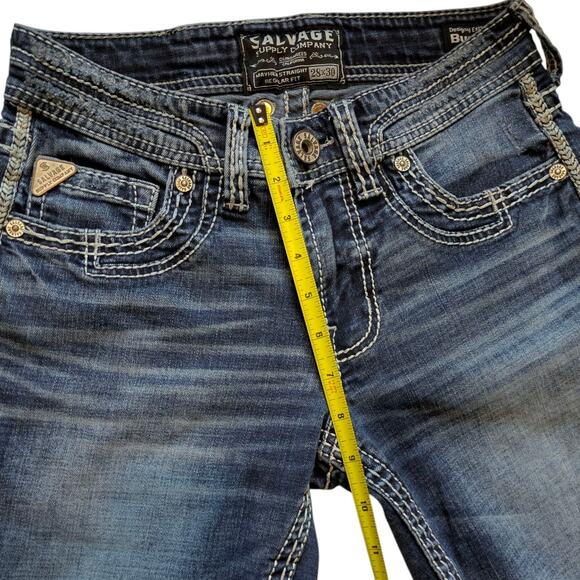 SALVAGE Mid Rise Jeans Mayhem Straight Regular Fit Dark Blue Wash Women's 28x30 - Picture 5 of 8